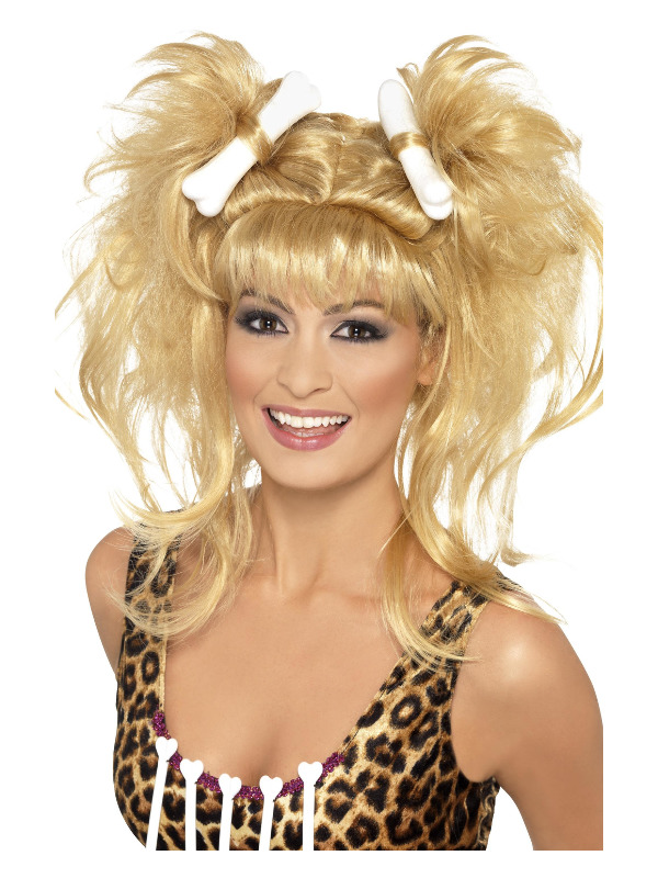 Crazy Cavegirl Bunches Wig, Blonde, with Bones