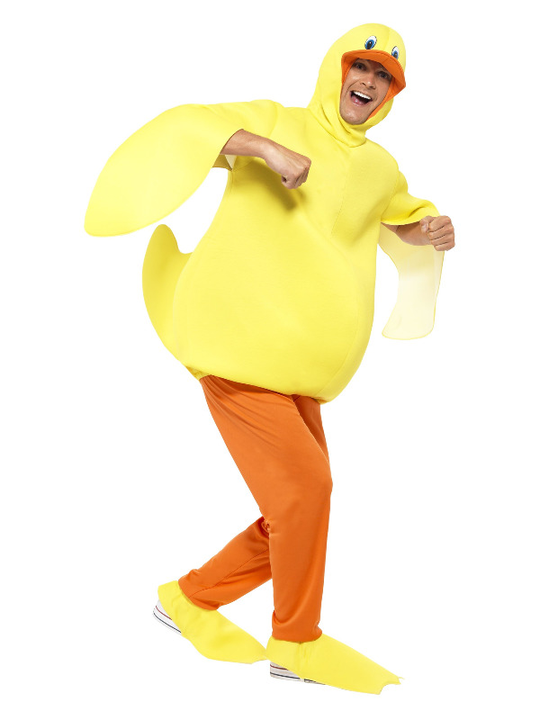 Duck Costume, Yellow, with Bodysuit, Trousers, Attached Headpiece and Feet Covers