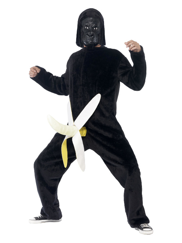 King Dong Costume, Black, with Bodysuit with Attached Banana and Latex Mask