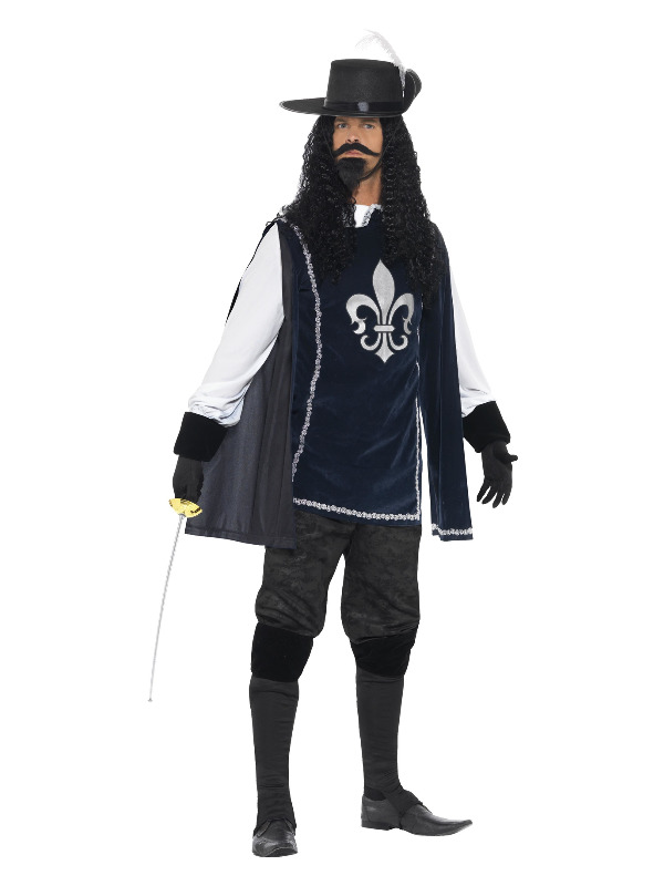 Musketeer Male Costume, with Top, Hat, Navy