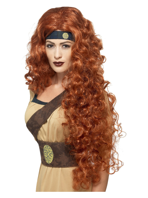 Medieval Warrior Queen Wig, Auburn, Extra Long