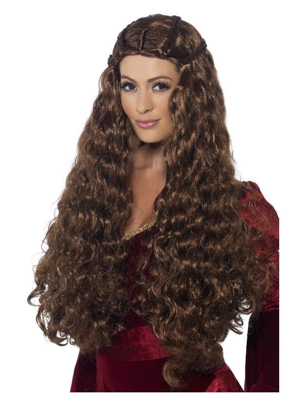 Medieval Princess Wig, Brown, Extra Long, with Plaits