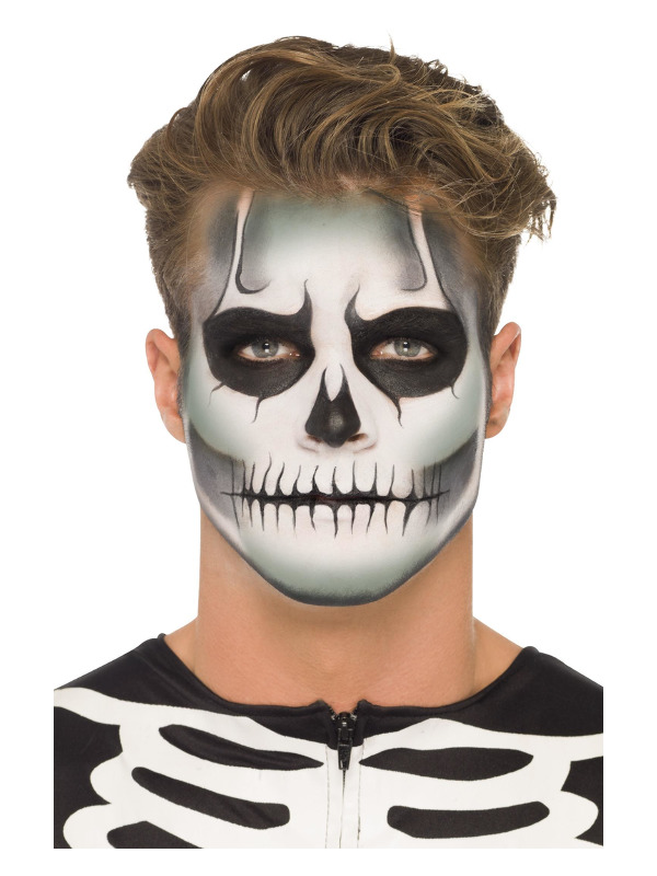 Smiffys Make-Up FX, GID Skeleton Kit, Grease, Black & White, with 8 Colour Palette, Sponge & Applicator