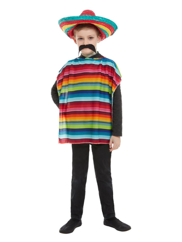 Mexican Instant Kit, Multi-Coloured, with Poncho & Sombrero