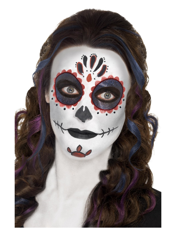 Smiffys Make-Up FX, Day of the Dead Kit, Aqua, with Face Paints, Stickers, Crayon & Applicators