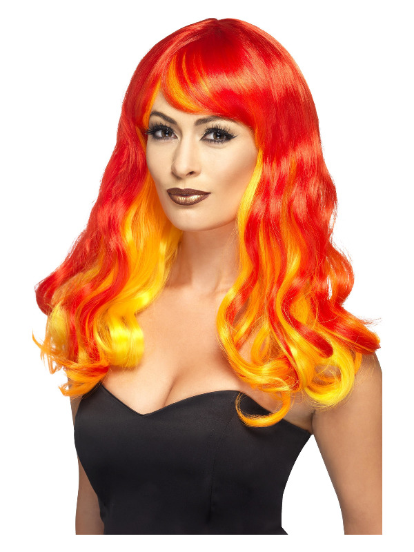 Ombre Devil Flame Wig, Red & Orange