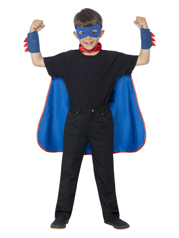 Super Hero Kit, Blue, with Cape, Eye Mask & Cuffs