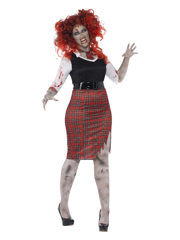 Curves Zombie School Girl Costume, Black