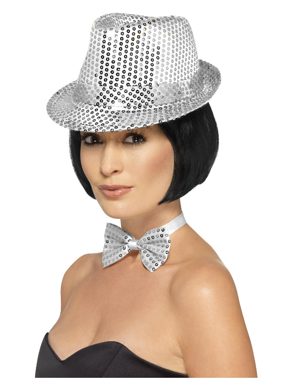 Sequin Trilby Hat, Silver