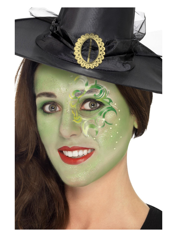 Smiffys Make-Up FX, Pretty Witch Kit, Aqua, Green, Sticker, Gems, Lipstick, Glitter Gel, Crayon & Applicators