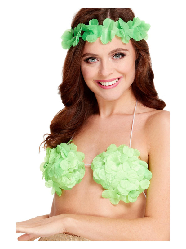 Hawaiian Flowered Bra, Neon Green