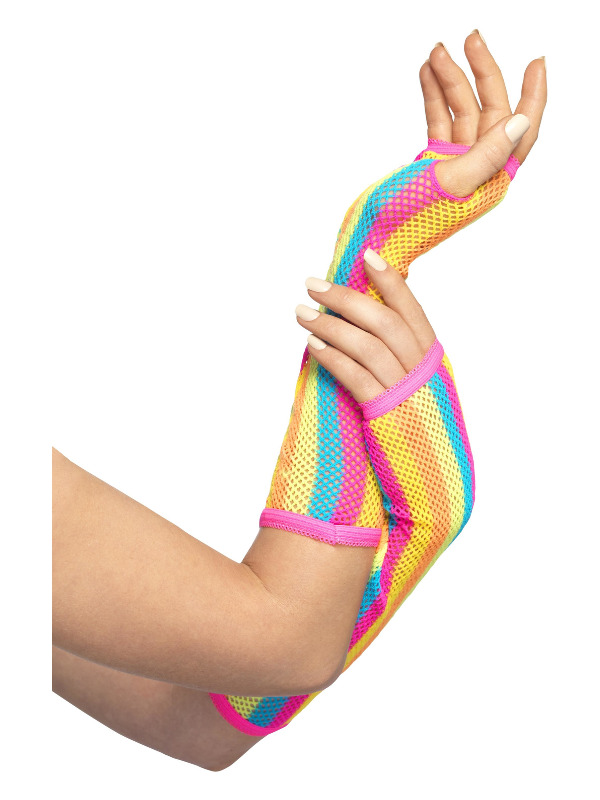 Fishnet Gloves, Long, Neon, Striped