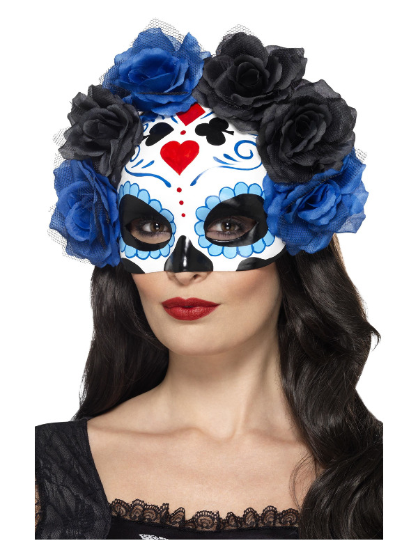 Day of the Dead Eyemask, Blue, with Roses