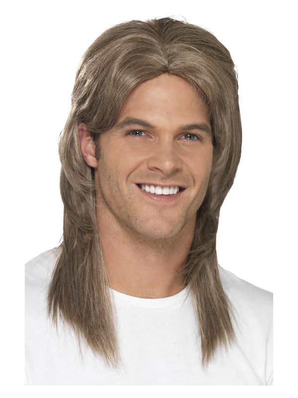 Deluxe Mullet Wig, Brown, Heat Resistant/Styleable, with Blonde Highlights