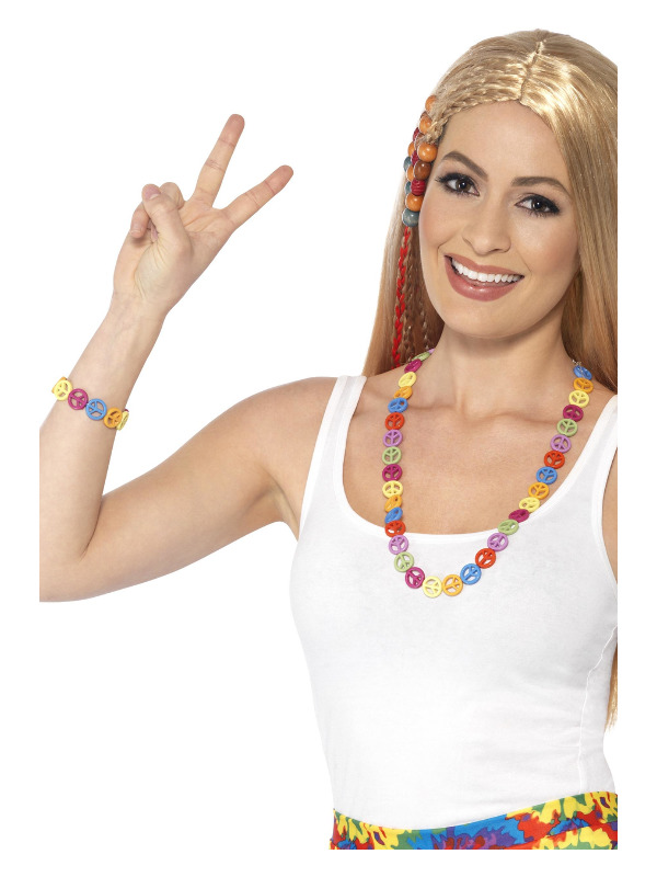 Hippie Peace Sign Set, Multi-Coloured, with CND Necklace & Bracelet