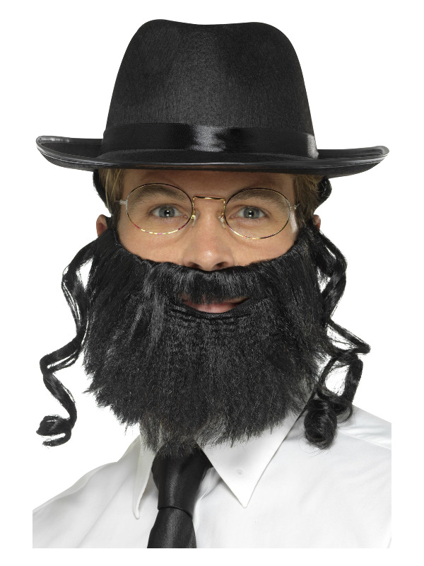 Rabbi Kit, Black, with Hat, Attached Hair, Beard & Glasses