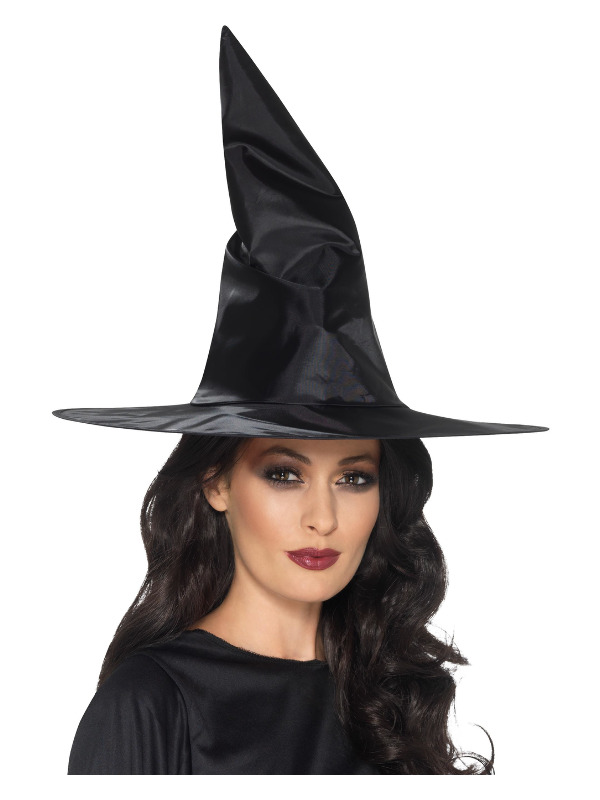 Witch Hat, Black, Shiny Fabric, Wired