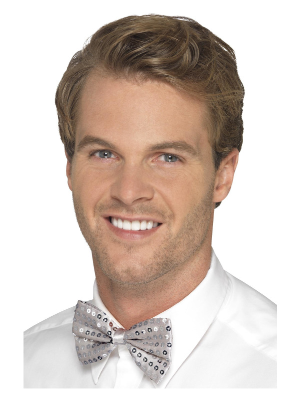 Sequin Bow Tie, Silver