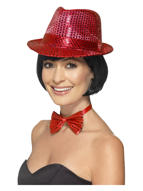 Sequin Trilby Hat, Red