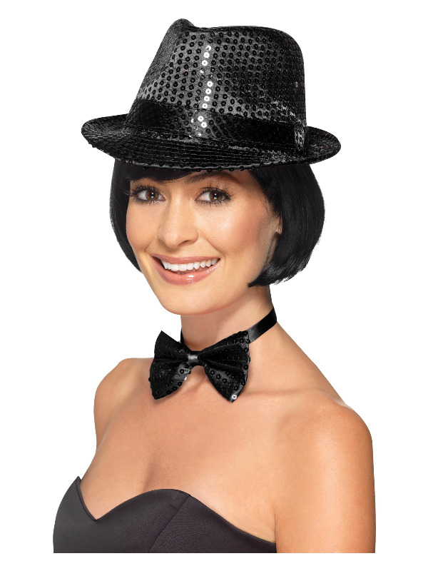 Sequin Trilby Hat, Black