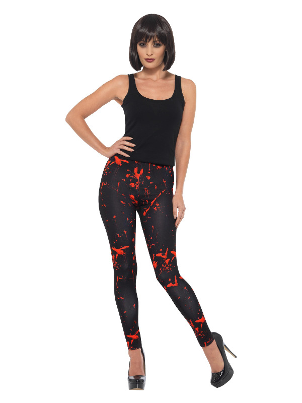 Horror Leggings, Black & Red, with Blood Splatter