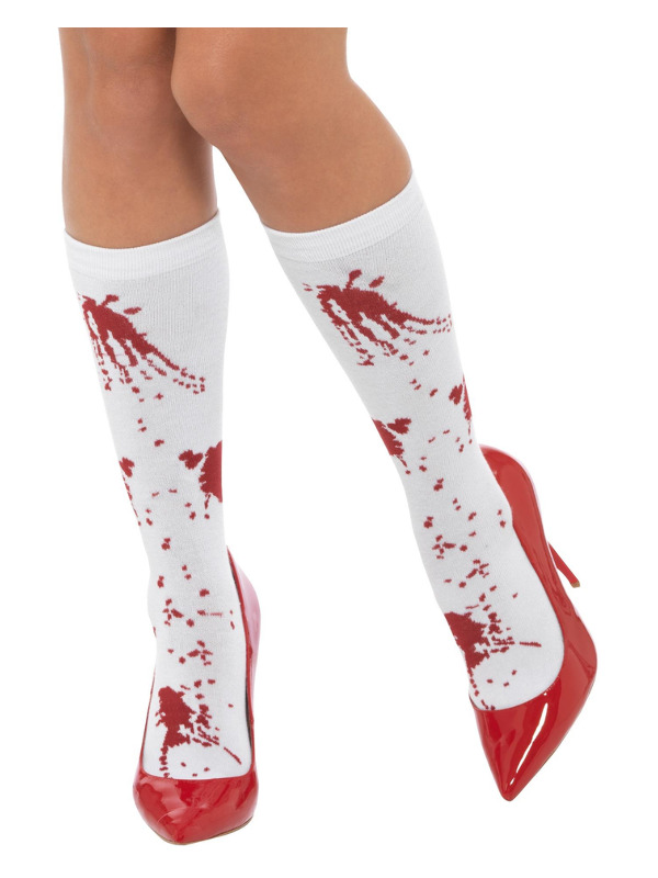 Blood Splatter Socks, White & Red, Short