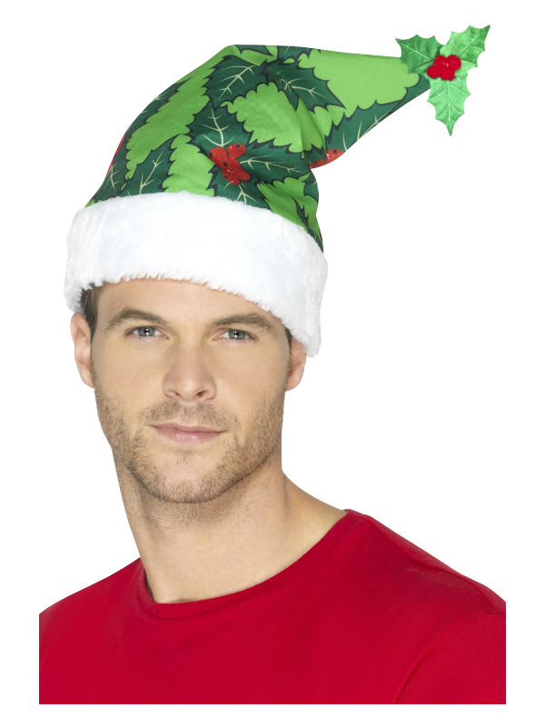 Holly Berry Santa Hat, Green