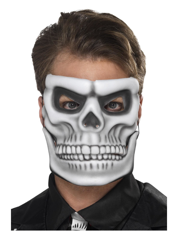 Day of the Dead Skeleton Mask, White, with Separate Moving Jaw