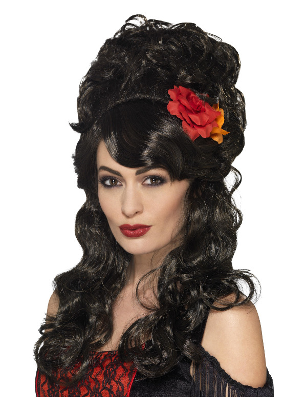 Senorita Wig, Black & Brown, with Roses