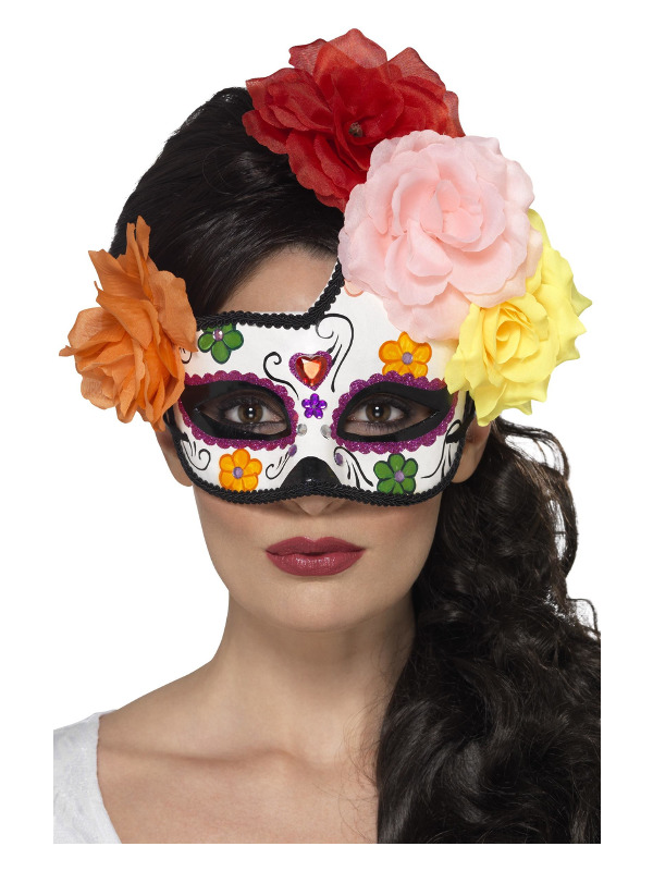 Day of the Dead Crescent Eyemask, Multi-Coloured, with Roses