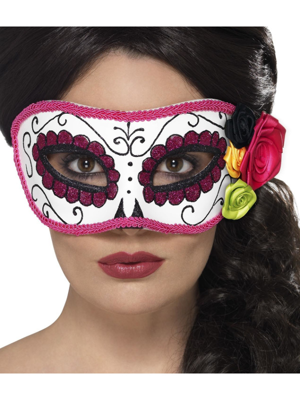 Day of the Dead Eyemask, White & Pink