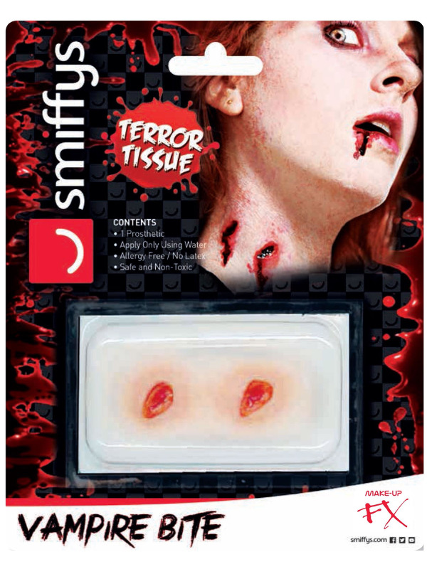 Smiffys Make-Up FX, Horror Transfer, Vampire Bite, Red, Water Based, Allergy & Latex Free