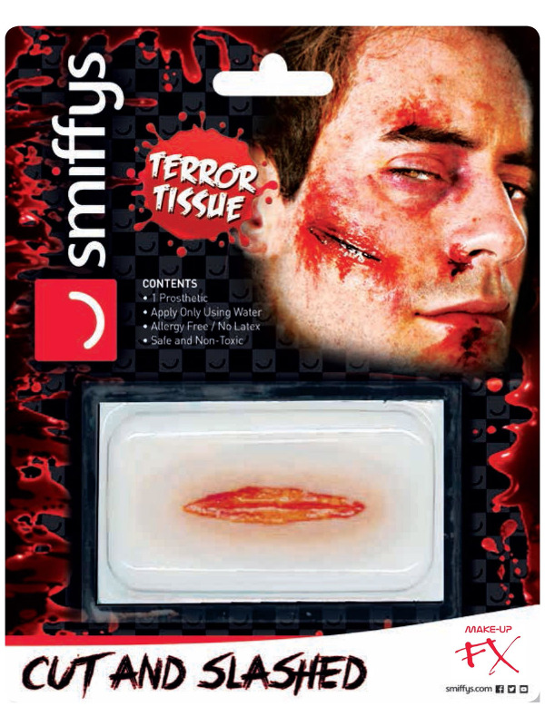 Smiffys Make-Up FX, Horror Transfer, Cut & Slashed Wound, Red, Water Based, Allergy & Latex Free