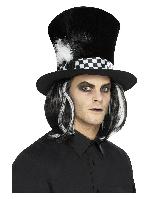 Dark Tea Party Top Hat, Black, with Hair