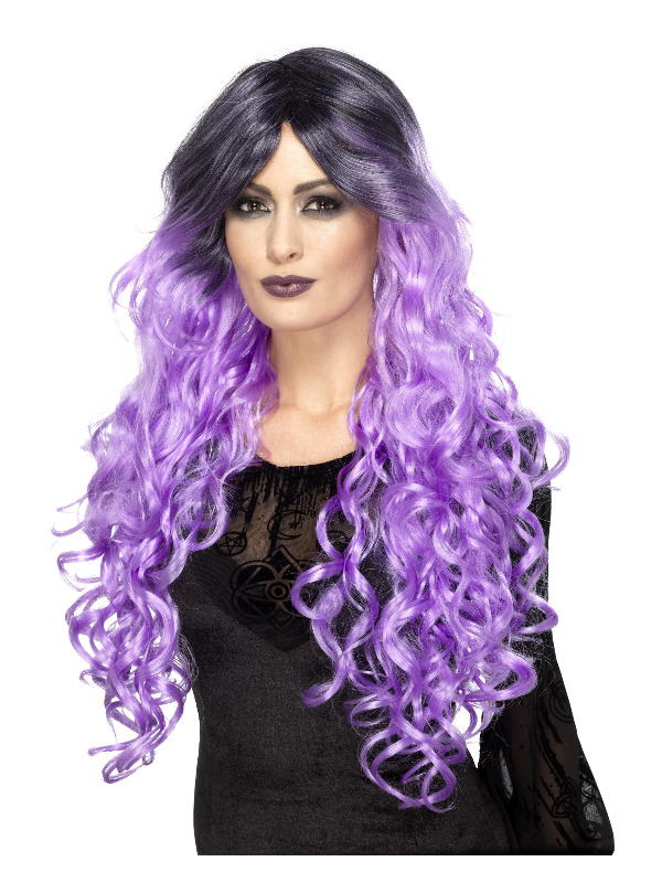 Gothic Glamour Wig, Lilac Purple, with Dark Roots