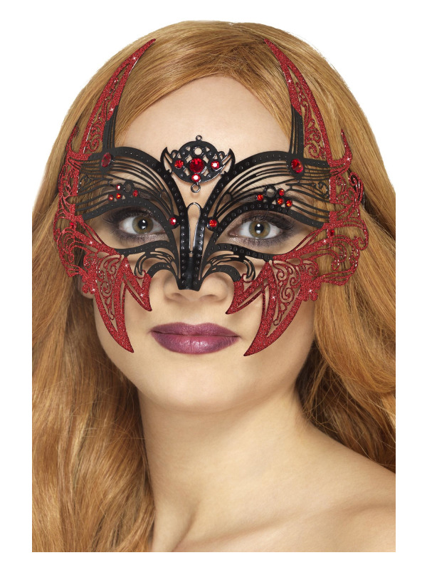 Metal Filigree Devil Eyemask, Black & Red