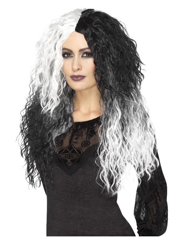 Glam Witch Wig, Black & White, Long & Wavy