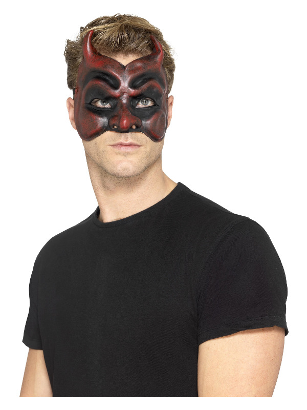 Masquerade Devil Mask, Latex, Red, Mens