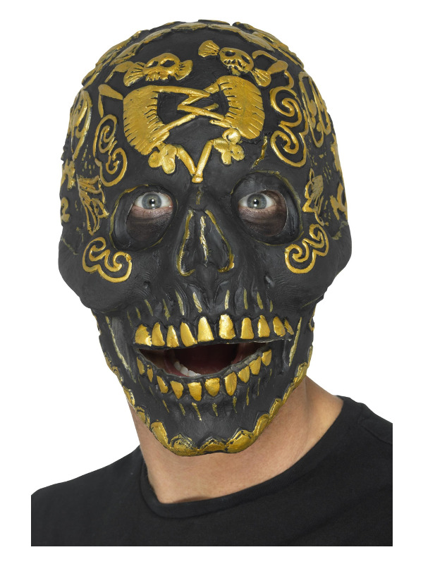 Deluxe Masquerade Skull Mask, Gold, Foam Latex, with Two Piece Separate Moving