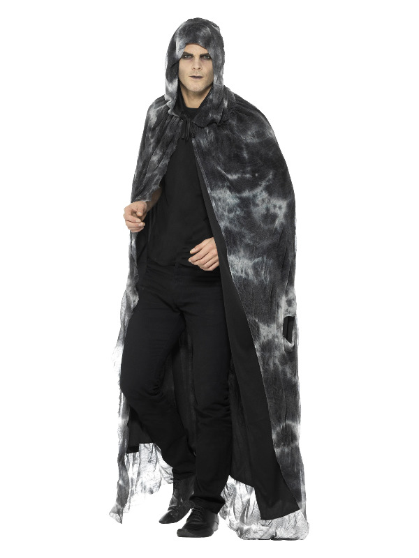 Deluxe Spellbound Decayed Cape, Black & Grey, Tie Dye, Unisex