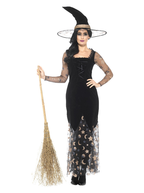 Deluxe Moon & Stars Witch Costume, Black & Gold
