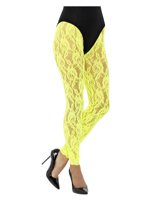 80s Lace Leggings, Neon Yellow