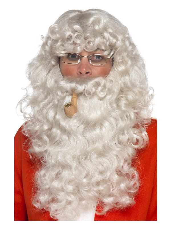 Santa Dress Up Kit, Grey, with Wig, Beard, Glasses & Pipe, Deluxe