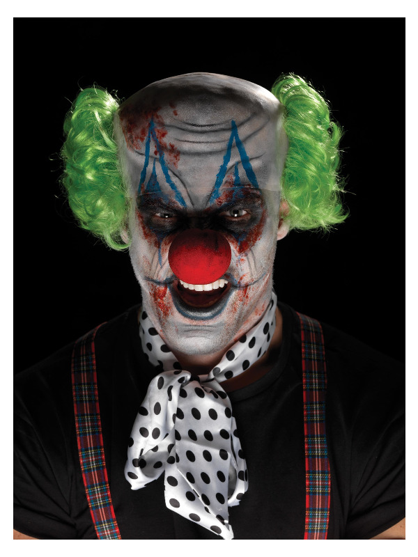 Smiffys Make-Up FX, Sinister Clown Kit, Aqua, Multi-Coloured, Bald Cap, Hair, Nose, Facepaint, Blood & Applicator