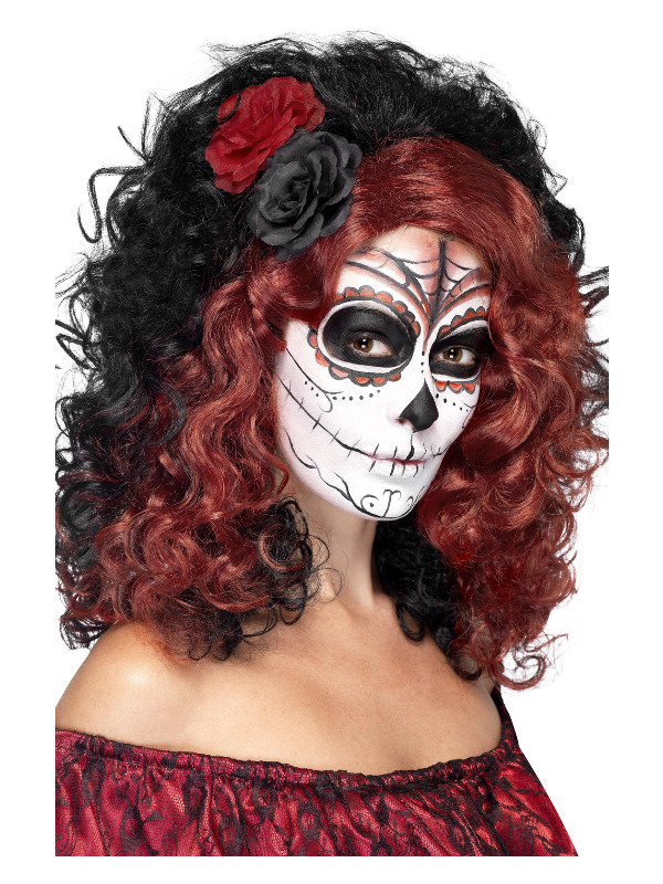 Day of the Dead Wig, Black, with Roses