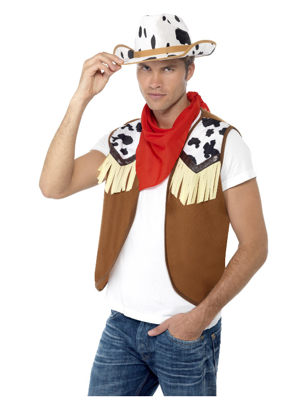 Instant Kit Wild West Male, Brown, with Waistcoat, Neck Scarf & Hat