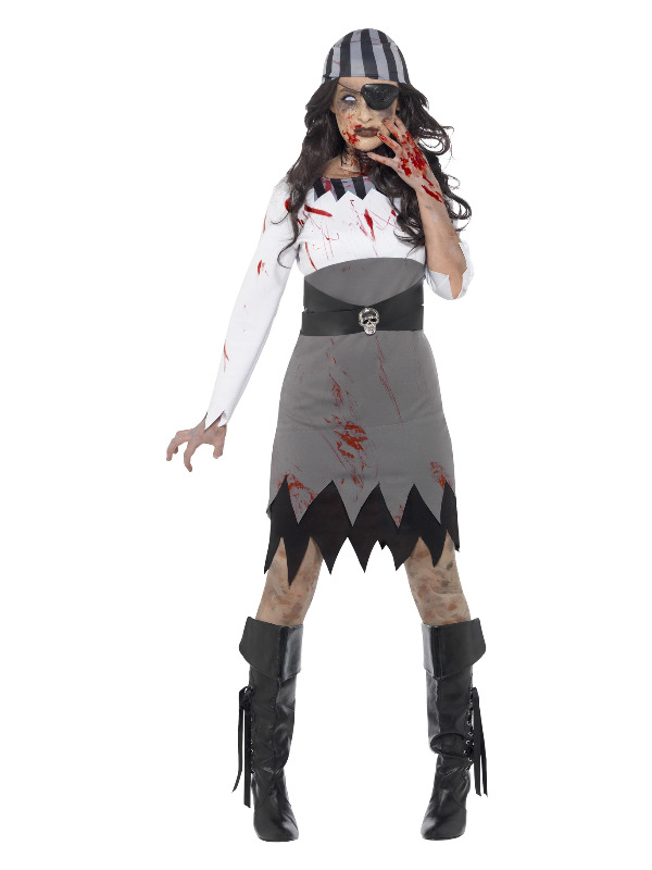 Zombie Pirate Lady Costume, Grey