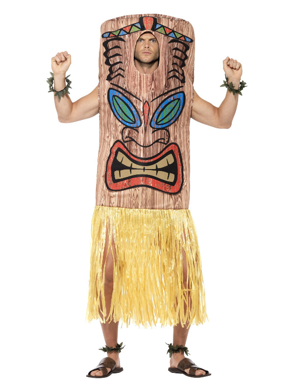 Tiki Totem Costume, Brown, with Tabard, Attached Skirt, Wrist & Ankle Cuffs