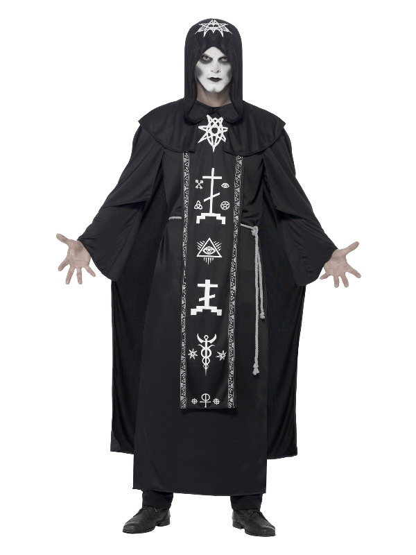 Dark Arts Ritual Costume, Black, with Hooded Robe & Belt