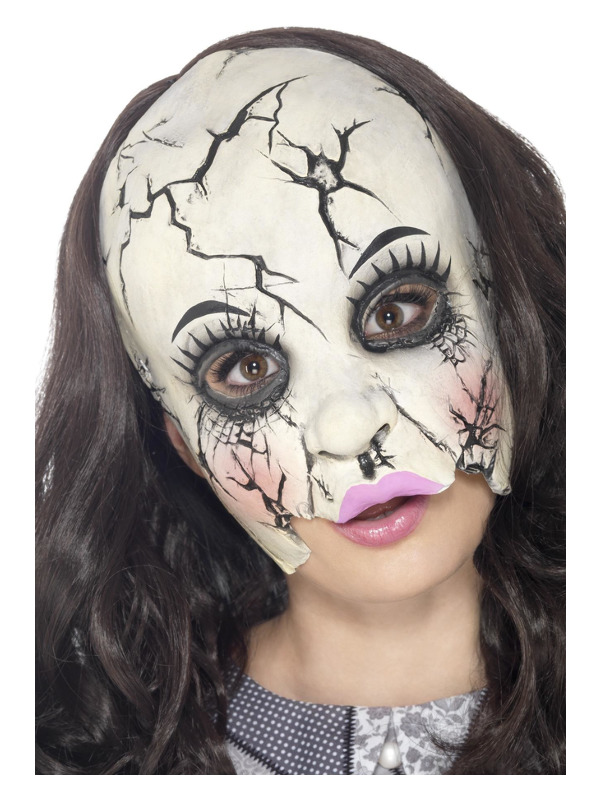 Damaged Doll Mask, Multi-Coloured, Chinless, Latex